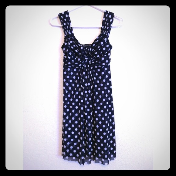 INC blue dress with white polka dots