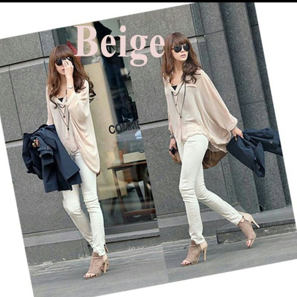 Chiffon Beige Batwing over size shirt