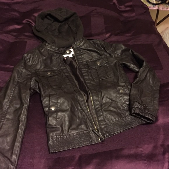 Xhilaration faux leather hooded jacket