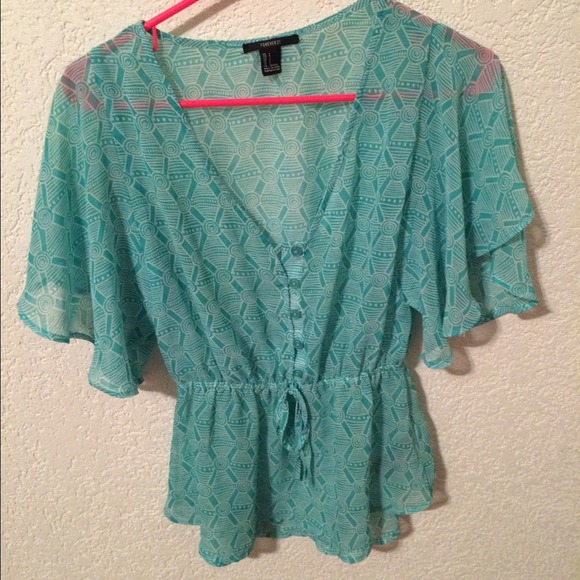 Forever 21 aqua chiffon blouse