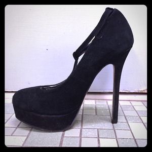 Black suede pumps
