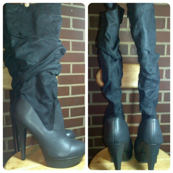 Vegan leather and suede stiletto boots