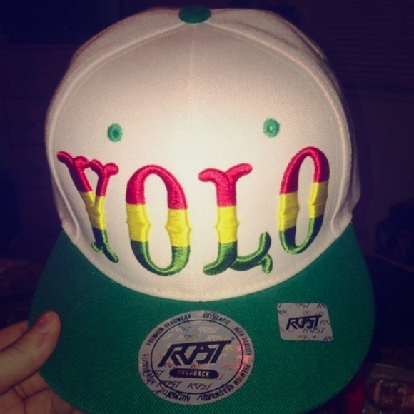 YOLO snap back hat rasta colors