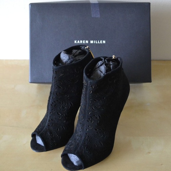 Karren Millen Black lasercut peeptoe bootie (US6) - Picture 2 of 4