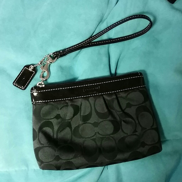 Black satin signiture coach wristlet