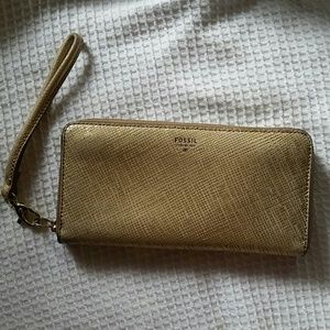 Gold Fossil wristlet/wallet