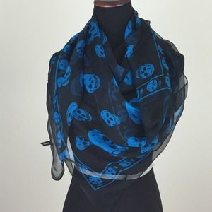 Blue black scull chiffon shawl scarf long wrap