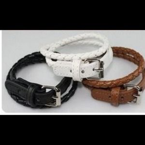 Black faux leather wrap around buckled bracelet