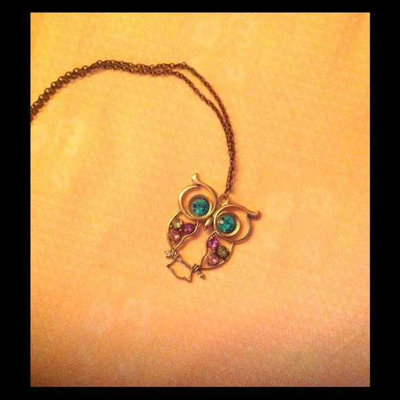 Bronze jeweled owl necklace