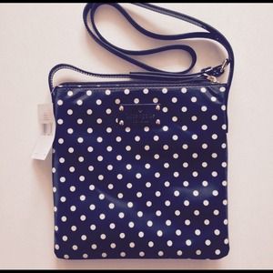 Black nylon polkadot cross body with patent trim
