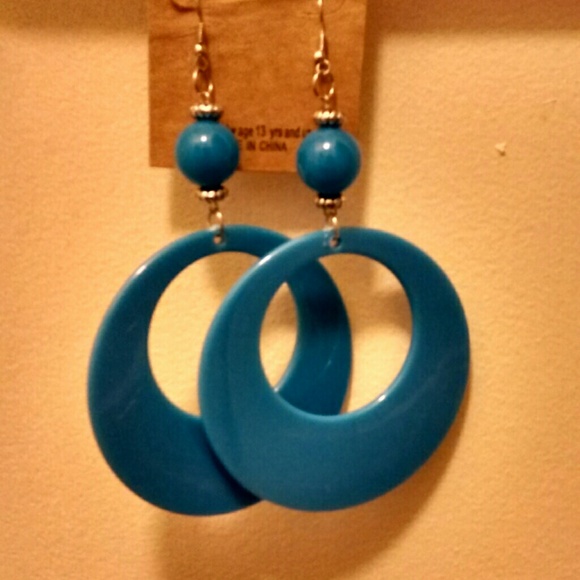 LARGE BLUE HOOP DANGLE EARRINGS