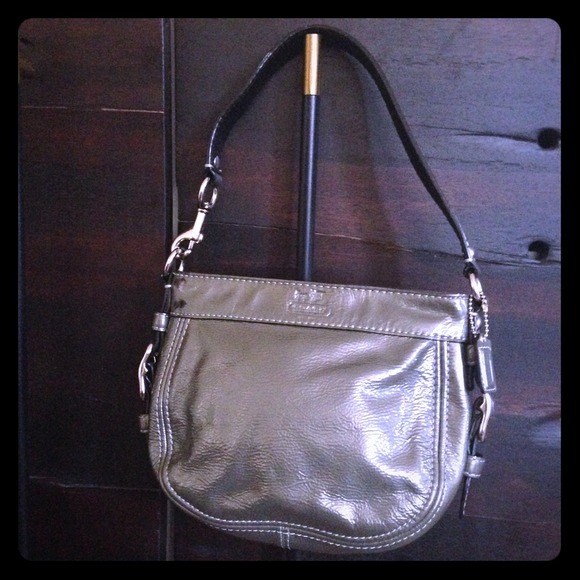 COACH ZOE GRAY PATENT TOP HANDLE BAG