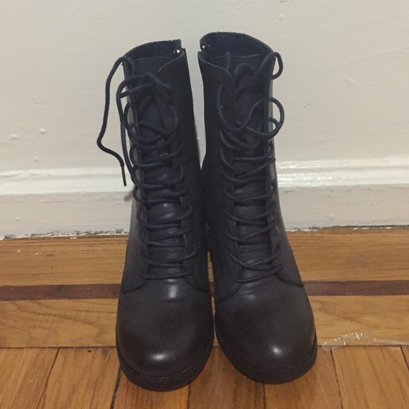 navy blue booties combat boots