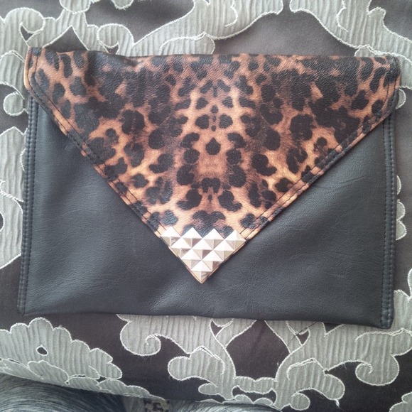 NWOT leopard and gold studded clutch