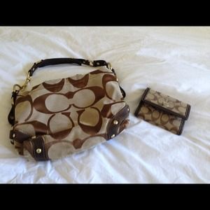 Tan coach purse and wallet combo