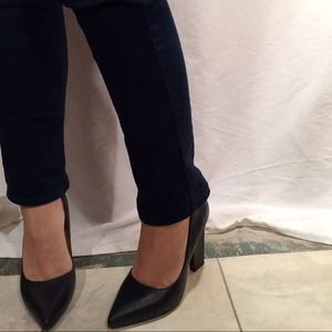 Forever 21 Black Leather Pumps w/ Sculptural Heels
