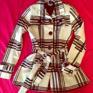 Black and White Peacoat with Belted Waist