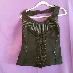 Stretch lace up pinstripe halter top