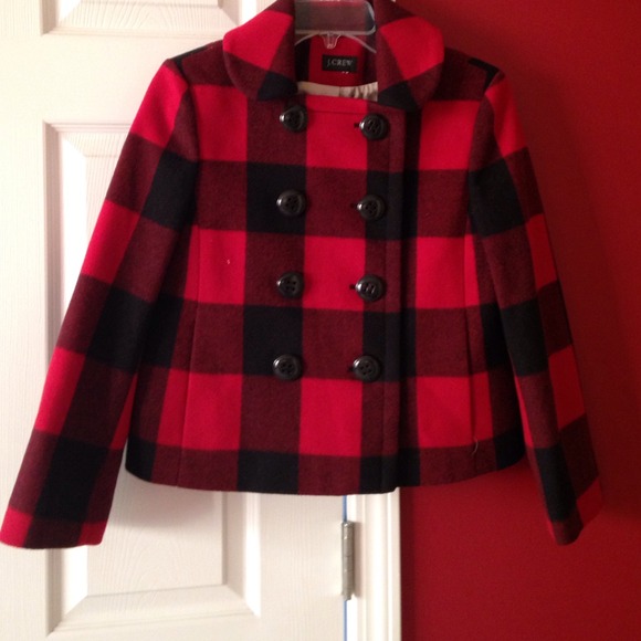 Red and black checkered color peacoat