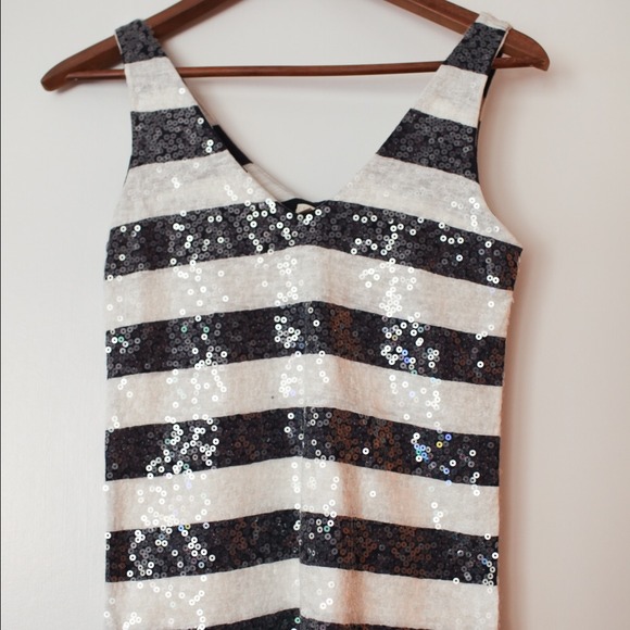 jCREW sequins stripped navy and white top xxs