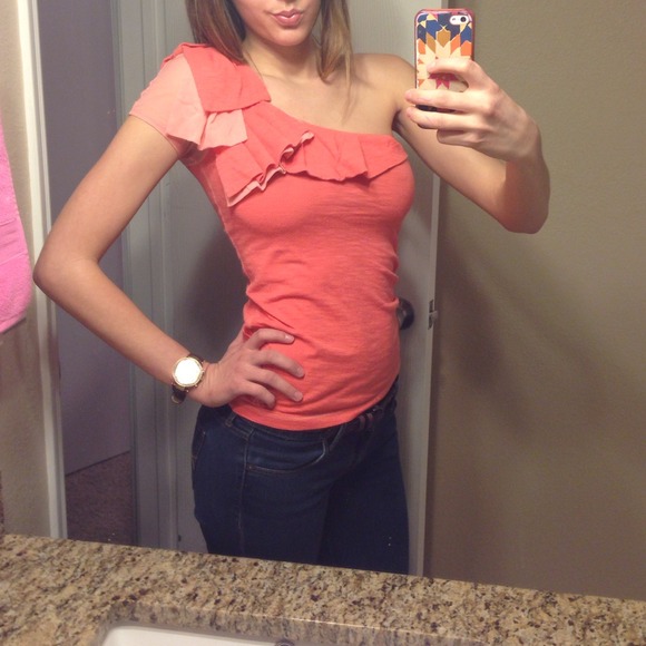 One shoulder orange top