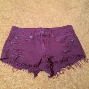 Maroon cut off denim shorts