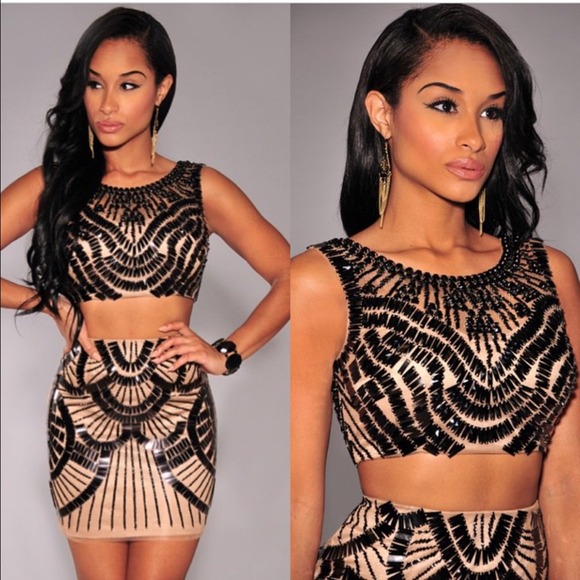 Nude 2pc set dress - Picture 2 of 2