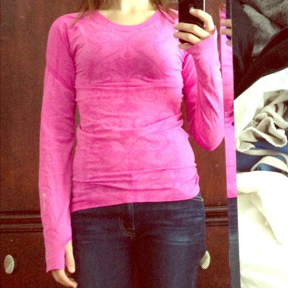 Pink, long-sleeve stretchy running top