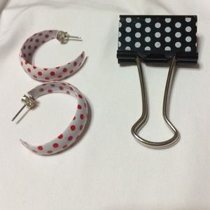 Red polka dot hoop earrings.