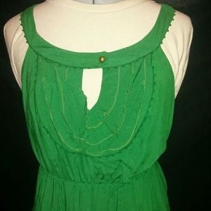 Green Rayon Dress with Ruffles from Anthropologie