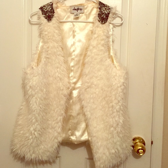 Faux Fur Vest with Rhinestones