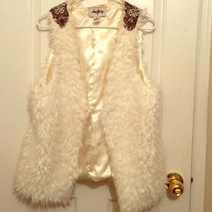 Faux Fur Vest with Rhinestones