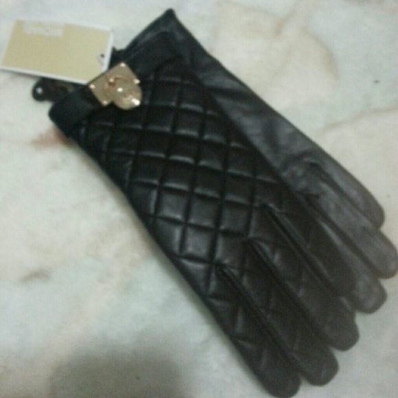 Black and gold leather MK gloved