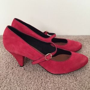 Topshop Jubilee Red Suede Leather Mary Jane Heels