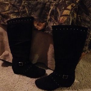 Black suede boots with silver studs
