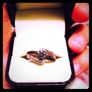 Black diamond, and sterling silver ring