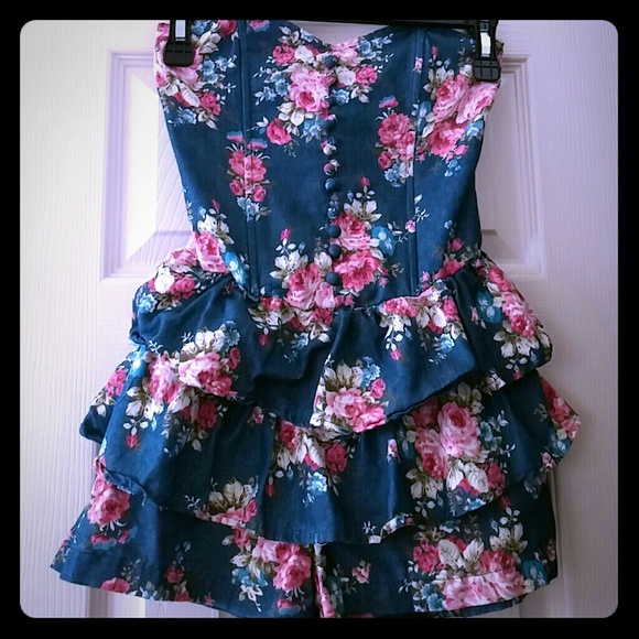 Poetry flowery strapless shorts romper