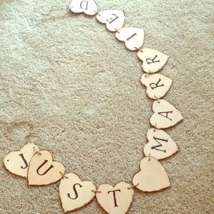 "Just married" banner on string. Rustic style