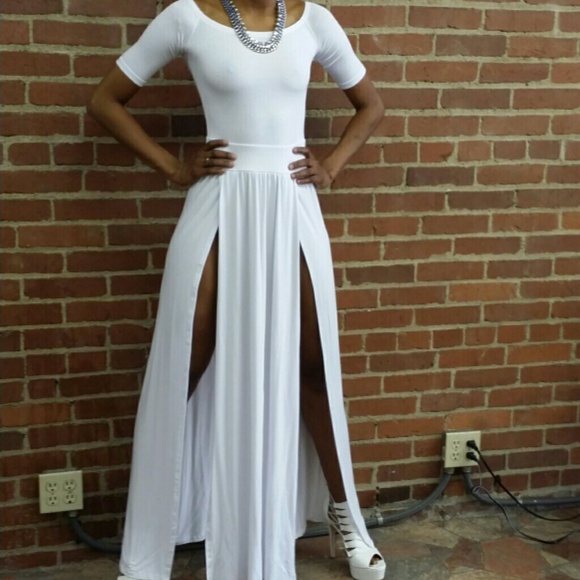Sexy white high slit dress