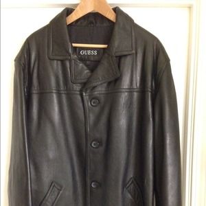 Guess brand black leather jacket. Mens.