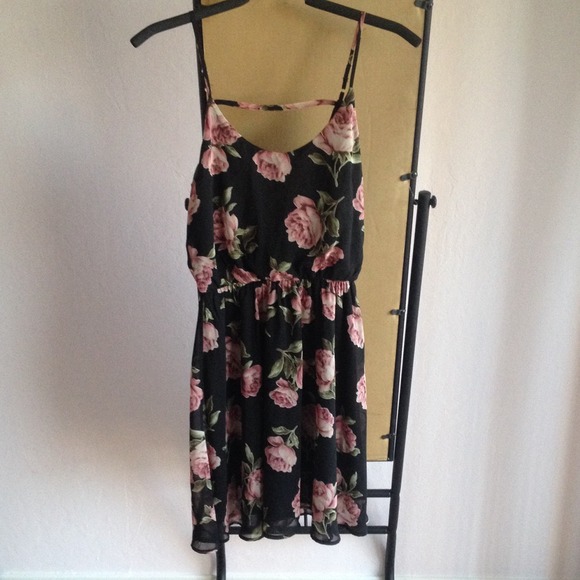 Lush- Black and pink flower rose sundress