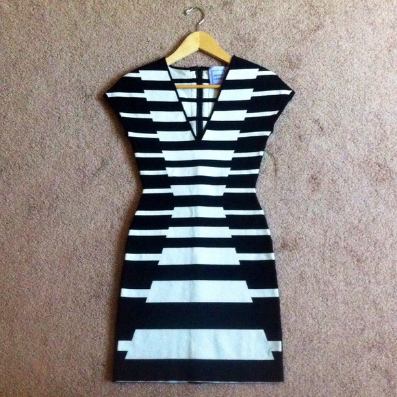 Authentic Herve Leger Black and White Stripe Dress
