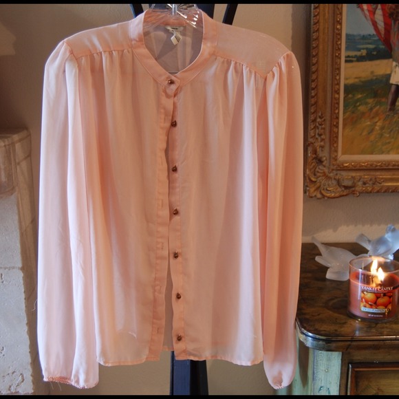 Pink Sheer Button-Up Blouse - Picture 2 of 4