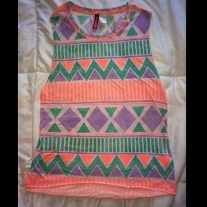 Neon tribal print muscle tee