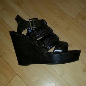 Dark brown strappy wedges