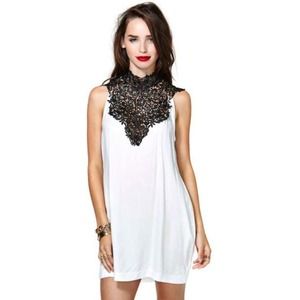 White dress with black lace neckline