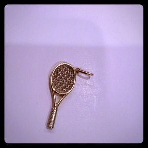 Solid gold tennis racquet charm for bracelet