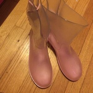 Pink jelly rain boots