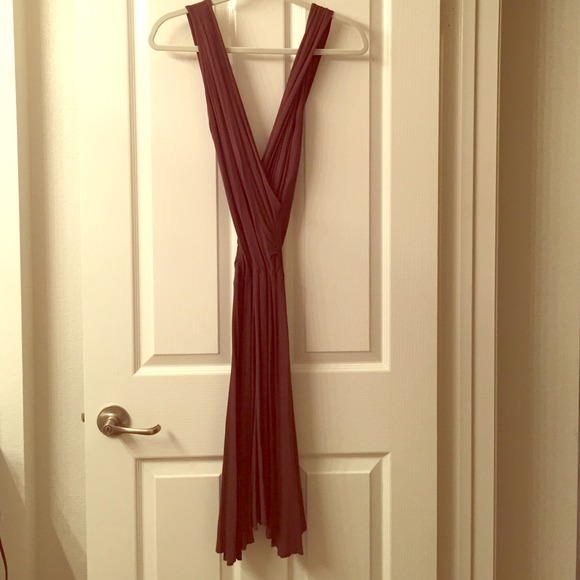 Long Brown Deep V Dress