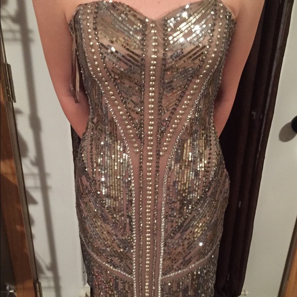 Short beaded nude dress